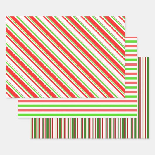Groene, witte, rode kerststijl Stripes patronen Inpakpapier Vel (Set)