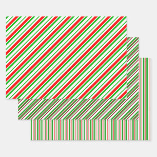 Groene, witte, rode strepen met kerststijl inpakpapier vel