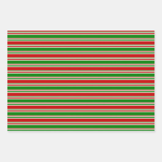 Groene, witte, rood gekleurde kerstlijnen inpakpapier vel (Voorkant 3)