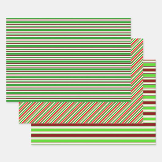 Groene, witte, rood gekleurde kerstlijnen inpakpapier vel (Set)