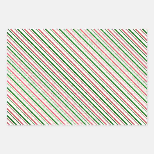 Groene, witte, rood gekleurde kerstlijnen inpakpapier vel (Voorkant 3)
