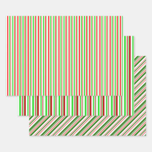 Groene, witte, rood gekleurde kerststijlstrepen inpakpapier vel