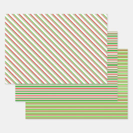 Groene, witte, rood gekleurde kerststijlstrepen inpakpapier vel