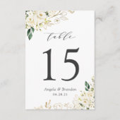 Groene witte rozen bloemstuk bruiloft tafel nummer RSVP kaartje (Voorkant)