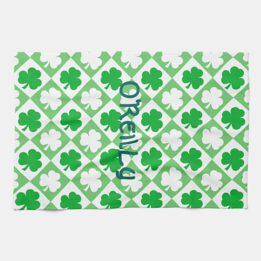 Groene & Witte Shamrocks Naam Ierse Bar & Keuken Theedoek (Horizontaal)