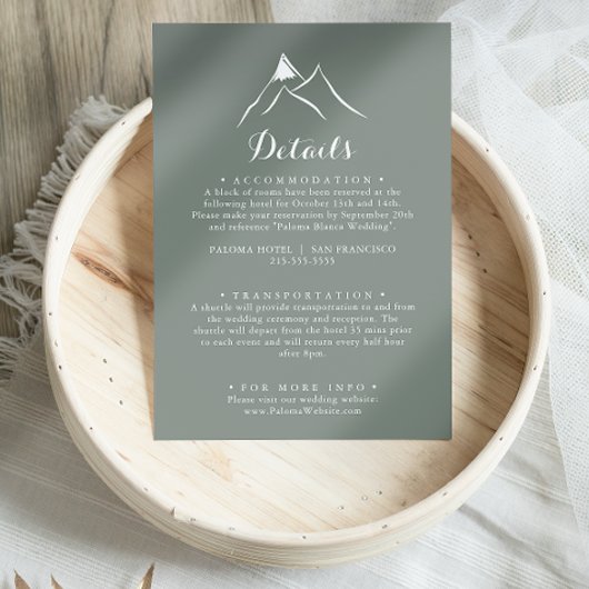 Groene witte silhouet berg bruiloft details informatiekaartje