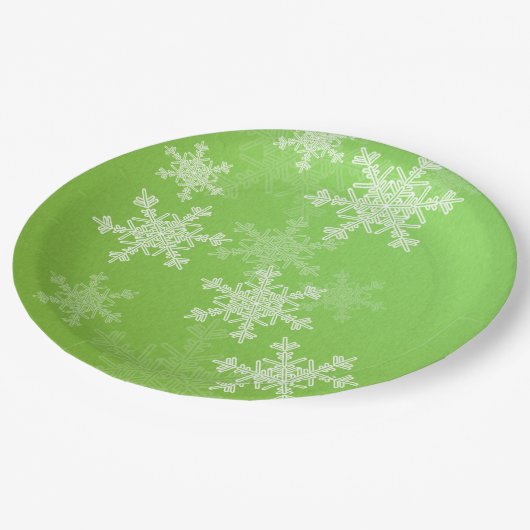 Groene Witte Sneeuwvlokken Minimalistische Kerstna Papieren Bordje (Gekanteld)