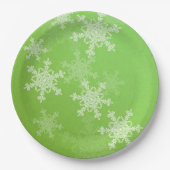 Groene Witte Sneeuwvlokken Minimalistische Kerstna Papieren Bordje (Voorkant)