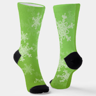 Groene Witte Sneeuwvlokken Minimalistische Kerstna Sokken