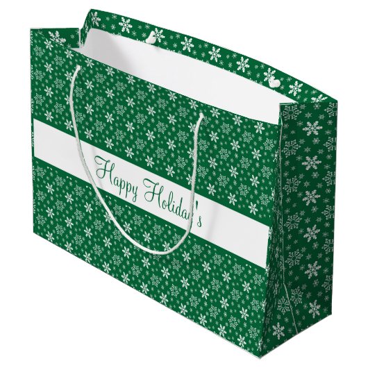 Groene witte sneeuwvlokken Prettige feestdagen fee Groot Cadeauzakje (Achterkant Gekanteld)