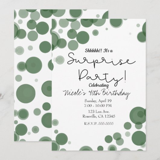 Groene Witte Stippen Bubbles Verrassingsfeestje Kaart (Voorkant / Achterkant)