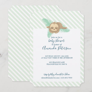 Groene & Witte Streep Baby Sloth Baby shower Kaart