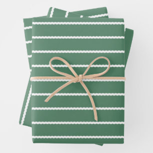 Groene witte streep kronkelende lijnen Kerstmis Inpakpapier Vel