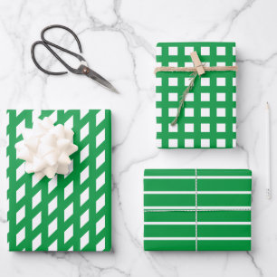 Groene witte strepen gevarieerd rasterpatroon Kers Inpakpapier Vel