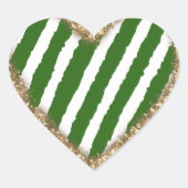 Groene Witte Strepen Glitters Hart Sticker (Voorkant)