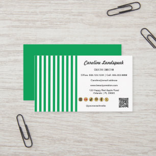 Groene Witte Strepen & QR Code & Social Media Icoo Visitekaartje