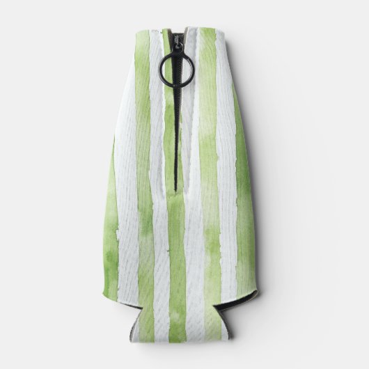 Groene Witte Strepen Roze Flamingo Beach Flesjeskoeler (Achterkant)