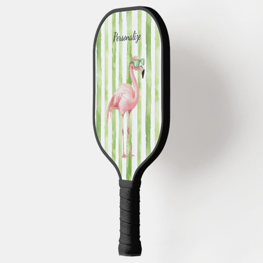 Groene Witte Strepen Roze Flamingo Beach Pickleball Paddle (Links)