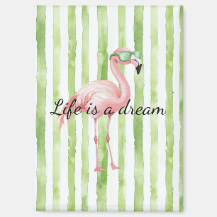 Groene witte strepen roze flamingo magneet