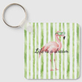 Groene witte strepen roze flamingo sleutelhanger (Voorkant)