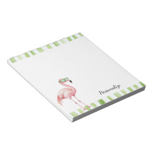 Groene Witte Strepen Roze Flamingo Strand Verjaard Notitieblok
