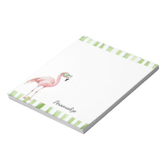 Groene Witte Strepen Roze Flamingo Strand Verjaard Notitieblok (Gedraaid)