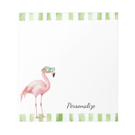 Groene Witte Strepen Roze Flamingo Strand Verjaard Notitieblok (Voorkant)