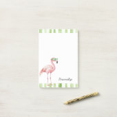 Groene Witte Strepen Roze Flamingo Strand Verjaard Post-it® Notes (Op bureau)