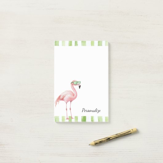 Groene Witte Strepen Roze Flamingo Strand Verjaard Post-it® Notes (Op bureau)