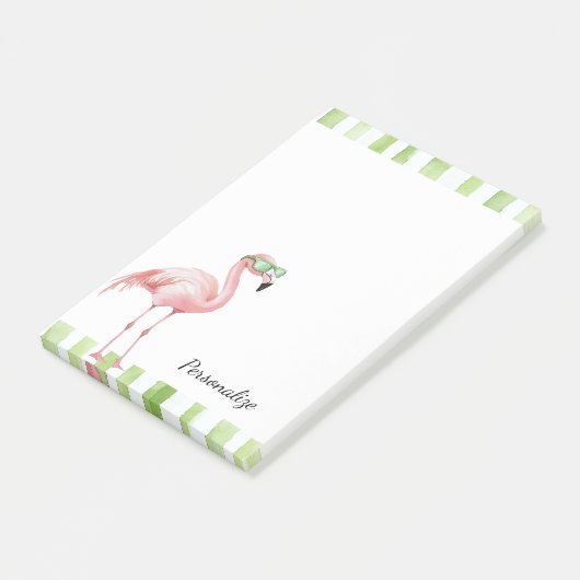 Groene Witte Strepen Roze Flamingo Strand Verjaard Post-it® Notes (Schuin)