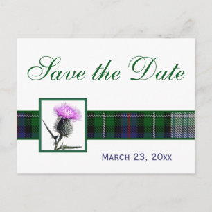 Groene, witte Tartan Thistle Save the Date Briefka Aankondigingskaart