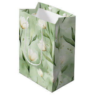 Groene Witte Tulp Bloemen Bruiloft Feest Medium Cadeauzakje
