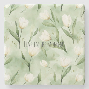 Groene Witte Tulp Bloemen Stenen Onderzetter