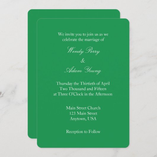 Groene witte vlek Eenvoudige huwelijksuitnodiging Kaart (Voorkant / Achterkant)