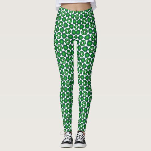 Groene witte yogabroek Workout leggings (Voorkant)