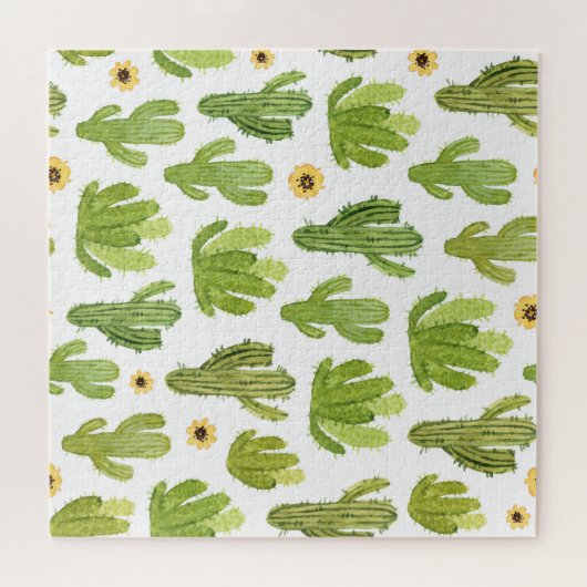 Groene woestijncactus: naadloze Waterverf Legpuzzel (Horizontaal)