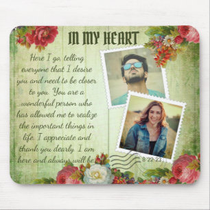 Groene Wooden Floral Romantic Love Letter Muismat