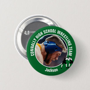 Groene worstelteam foto middelbare school worstela ronde button 5,7 cm