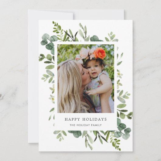 Groene Wreater Custom Text Holiday Photo Card Feestdagenkaart (Voorkant)