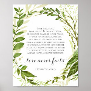 Groene Wreath Love mislukt nooit 1 Corinthians Sig Poster