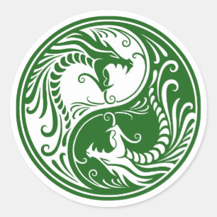  Groene Yin Yang Dragons Ronde Sticker