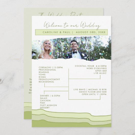 Groene zachte pastel huwelijksprogramma bewerkbare programma (Voorkant / Achterkant)