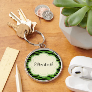 Groene Zebra, Glitter Zebra, Zebra Print, Jouw naa Sleutelhanger