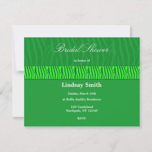 Groene Zebra Pattern Bridal Shower Invitation Kaart (Voorkant)