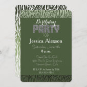 Groene Zebra Print Verjaardag Kaart (Voorkant / Achterkant)