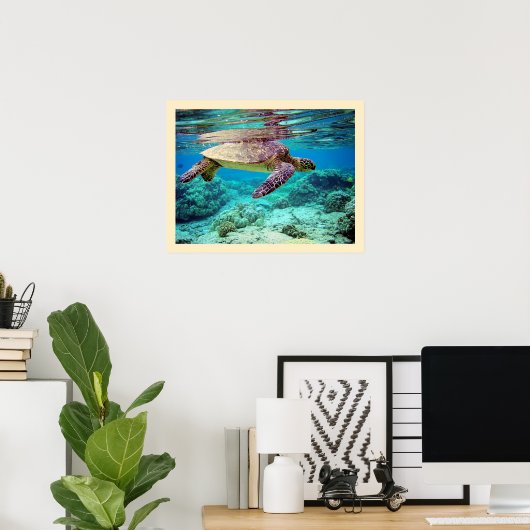 Groene zee schildpad (Chelonia mydas) Poster (Thuiskantoor)