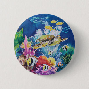 Groene Zee Turtle Ronde Button 5,7 Cm