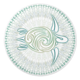 Groene Zeeen schildpad en mandala | nautisch Keramische Knop