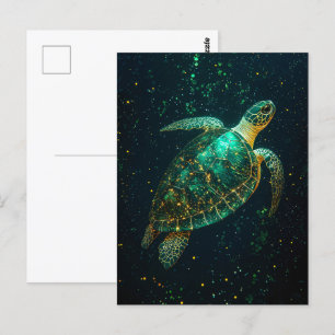 Groene Zeeen schildpad op een donkere achtergrond Briefkaart