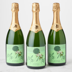 Groene Zeehuwelijk Wijnlabel Bruisende Wijn Label Sparkling Wijnetiket